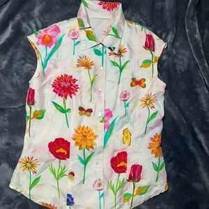 Floral Sleeveless Button-Up Shirt
